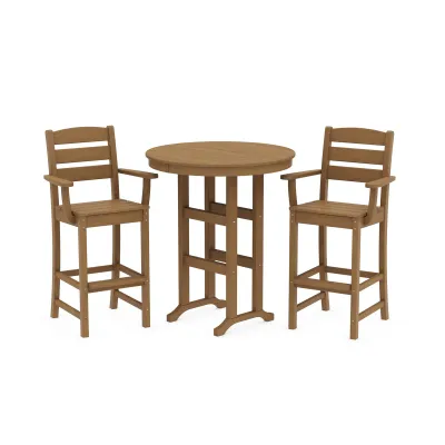 Lakeside 3-Piece Round Bar Arm Chair Set in Natural
