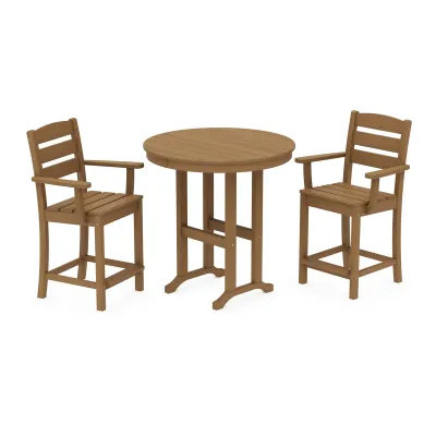 Lakeside 3-Piece Round Farmhouse Arm Chair Counter Set in Natural