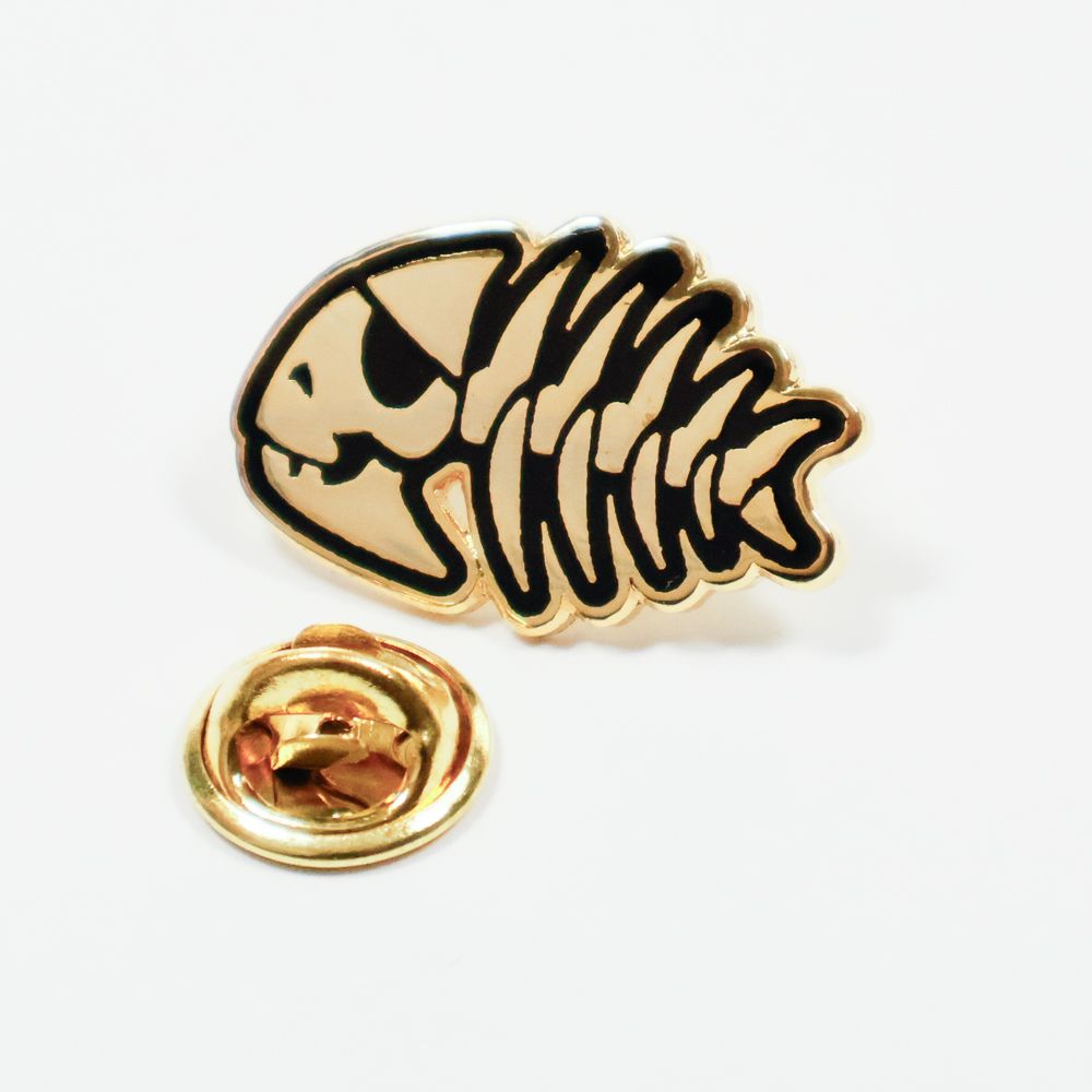 Pirate Pastafarian Fish Bones Lapel Pin, Gold (single item)