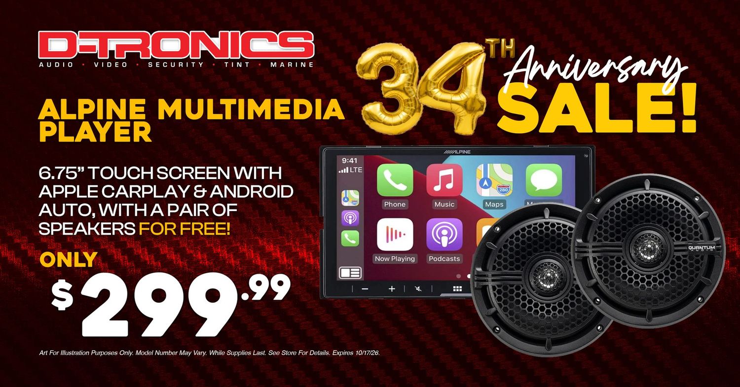 ALPINE MULTIMEDIA PLAYER - 6.75" TOUCH SCREEN WITH APPLE CARPLAY AND ANDROID AUTO WITH A PAIR OF SPEAKERS FOR FREE