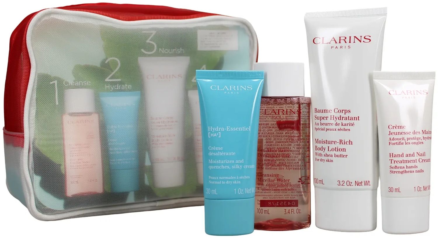 Clarins Head-to-Toe Moisturizing Essentials 4 piece Travel Set
