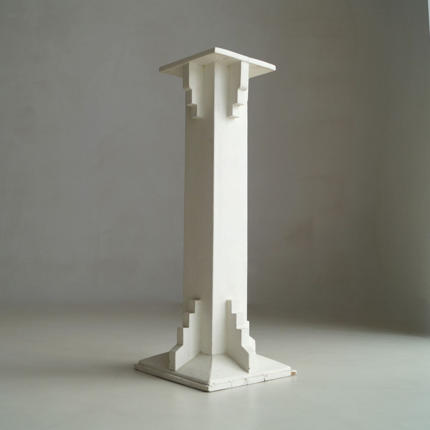 Tall Amsterdam School pedestal in white paint, 1920s