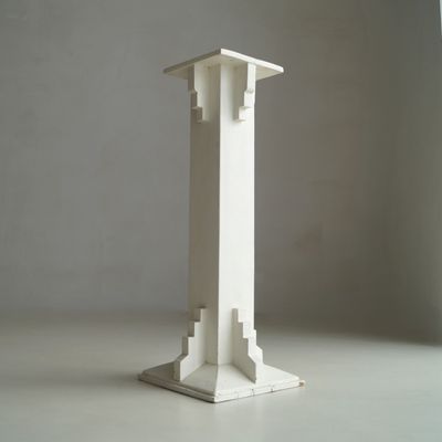Tall Amsterdam School pedestal in white paint, 1920s Tall Amsterdam School pedestal in white paint, 1920s