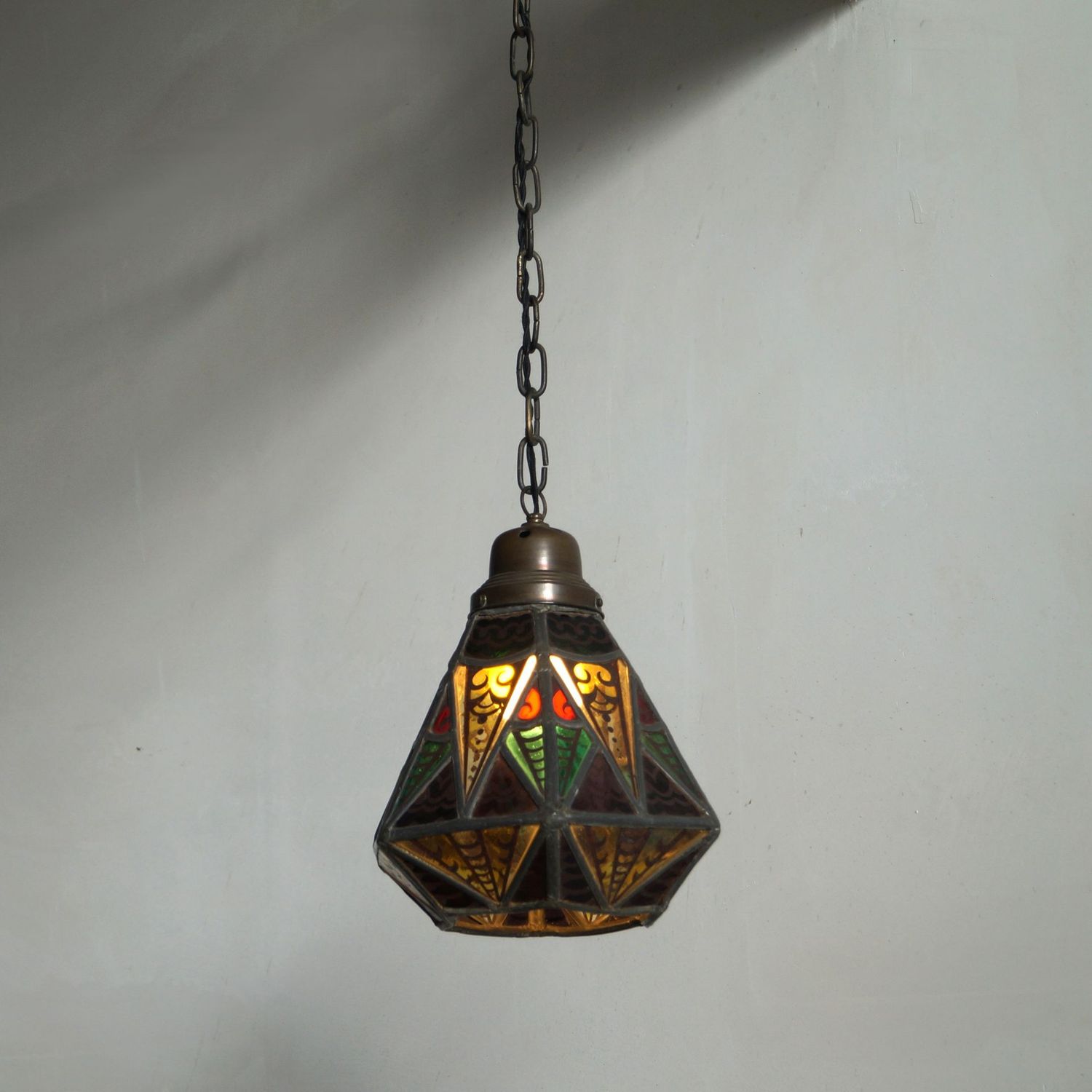 Dutch Art Deco Amsterdam School Stained Glass Hall Lantern by Willem Bogtman