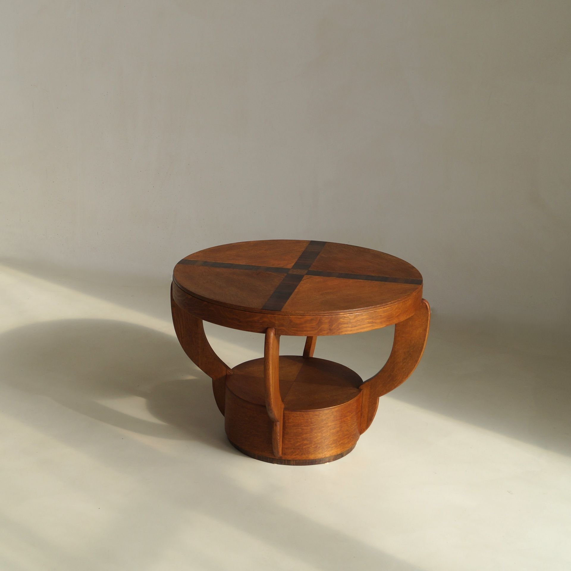 Art Deco Amsterdam School Oak Side Table with Macassar Ebony Inlay, Netherlands, 1920s