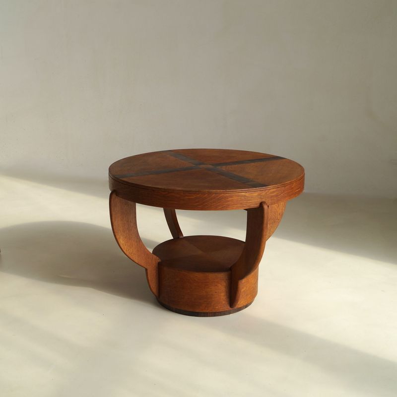 Art Deco Amsterdam School Oak Side Table with Macassar Ebony Inlay, Netherlands, 1920s