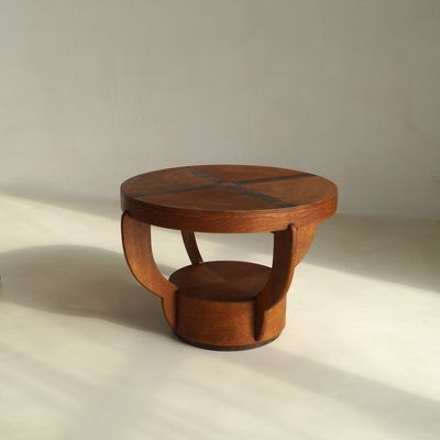 Art Deco Amsterdam School Oak Side Table with Macassar Ebony Inlay, Netherlands, 1920s