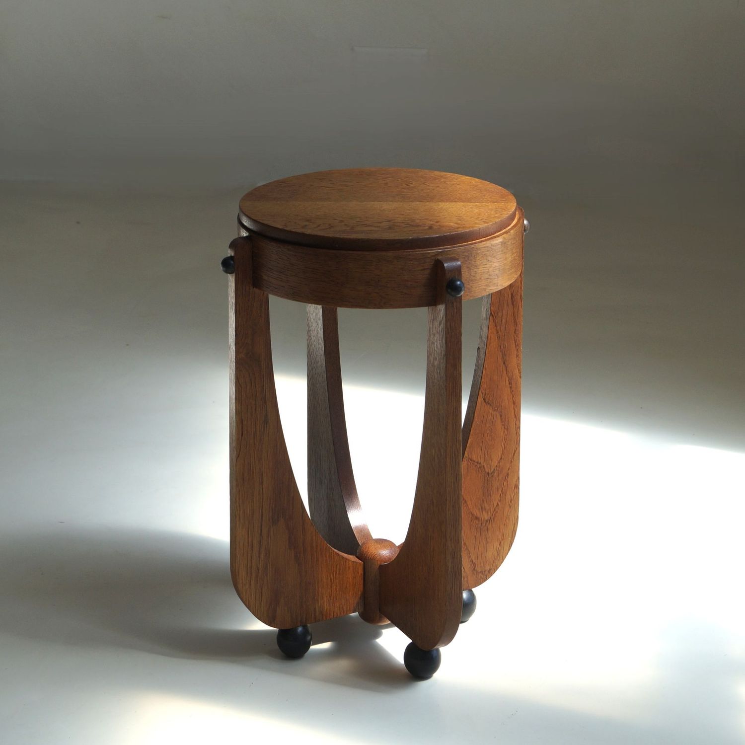 Amsterdam School Accent Table in Oak with Black Ball Accents, Netherlands, 1920s
