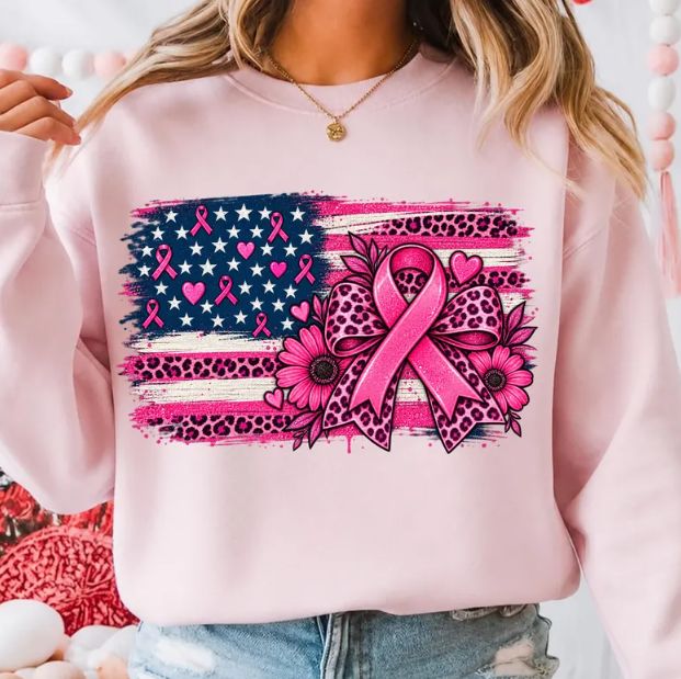 Pink Ribbon, USA Flag Breast Cancer Awareness