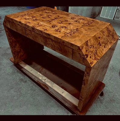 50 50" Wide x 32" Tall x 20" Deep Brown Elm Burl Wood Desk w/ Angled Corners and Drawers