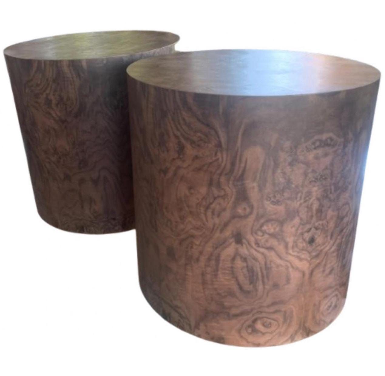 Pair of 29" Round x 35" tall Genuine Walnut Burl Wood  Cylinder Tables Made in USA