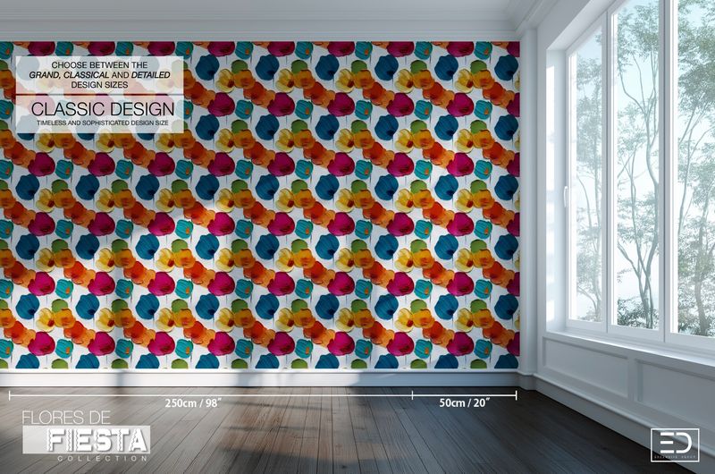 Flores Llenas Floral Wallpaper | Teal, Burnt Orange &amp; Magenta | Flores de Fiesta Collection