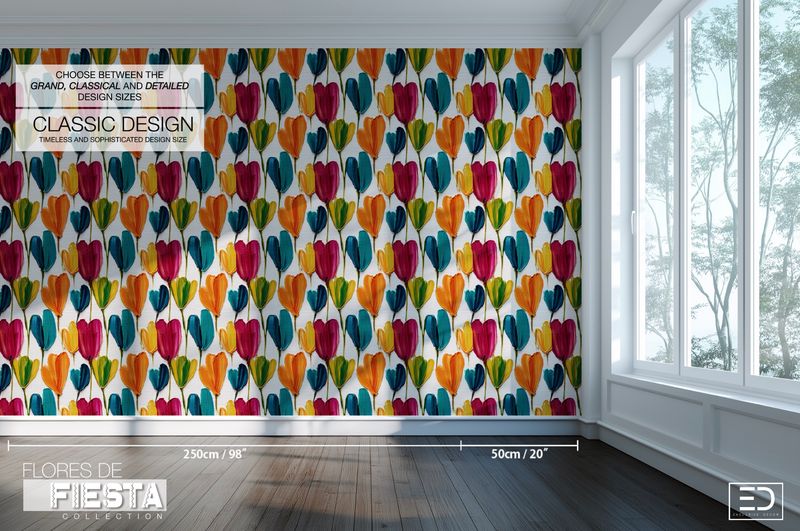 Los Tulipanes Floral Wallpaper | Magenta, Teal &amp; Warm Amber | Flores de Fiesta Collection