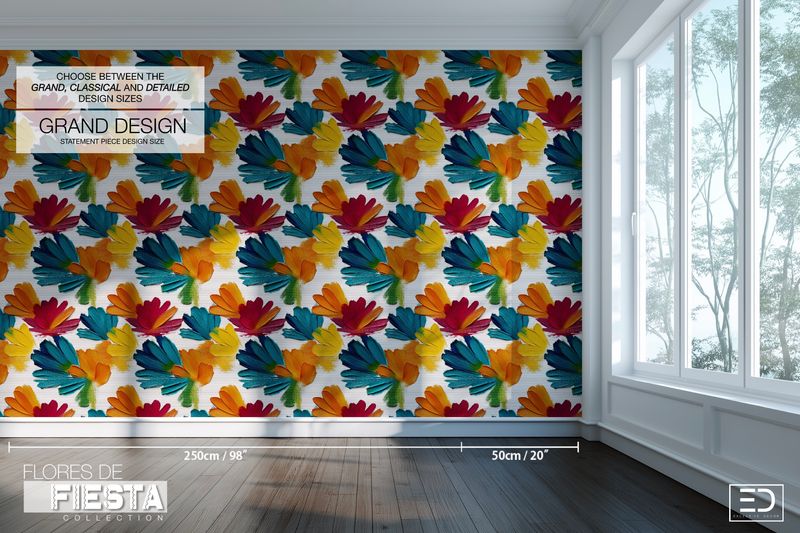 Las Margaritas Floral Wallpaper | Navy, Teal &amp; Warm Amber | Flores de Fiesta Collection