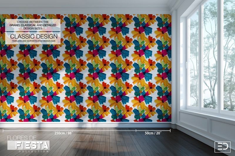Margaritas Libres Floral Wallpaper | Teal, Magenta &amp; Warm Amber | Flores de Fiesta Collection