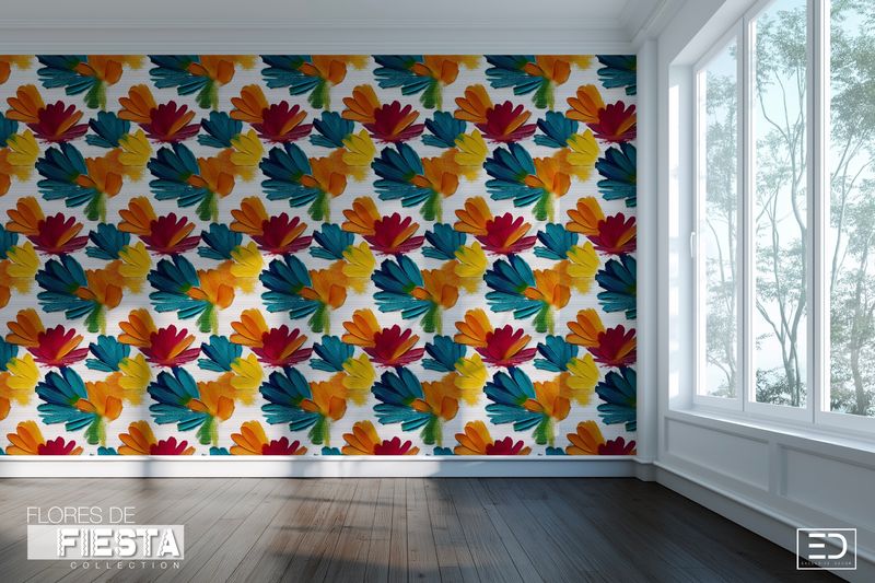 Las Margaritas Floral Wallpaper | Navy, Teal &amp; Warm Amber | Flores de Fiesta Collection