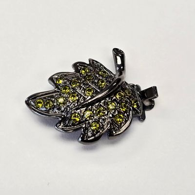 Leaf Push Clasp: Green Crystal Gunmental 1-Strand