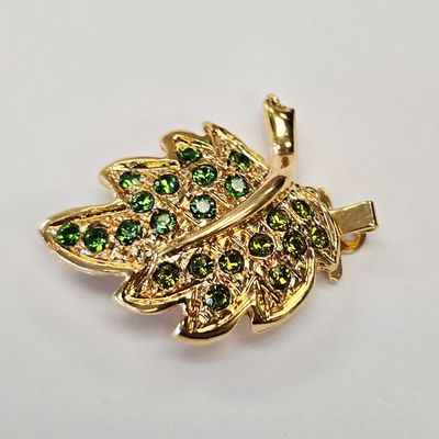 Leaf Push Clasp: Green Crystal Gold Plated 1-Strand