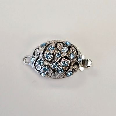 Oval Push Clasp: Baby Blue Crystal Silver Plated 1-Strand