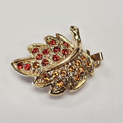 Leaf Push Clasp: Red/Orange Crystal Gold Plated 1-Strand