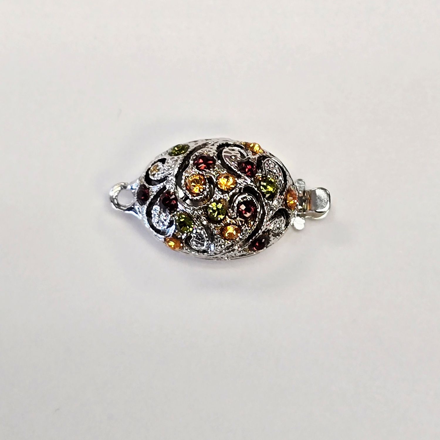 Oval Push Clasp: Multi Color Crystal Silver Plated 1-Strand