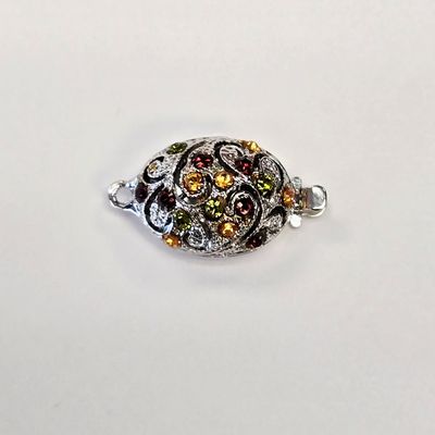 Oval Push Clasp: Multi Color Crystal Silver Plated 1-Strand