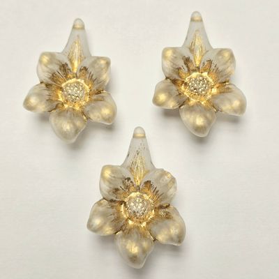 43mm Flower Pendant: Frosted Transparent & Gold German Resin