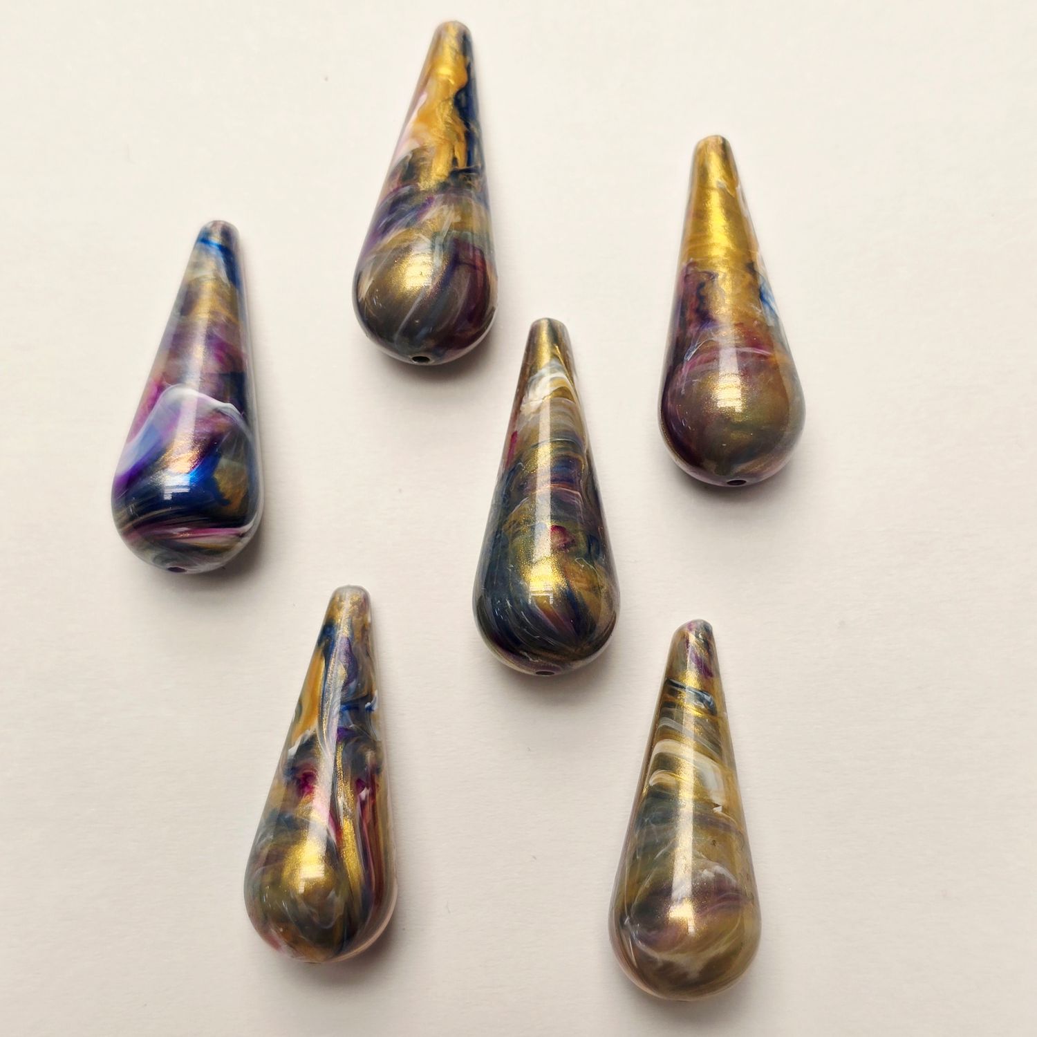30x12mm Drops: Gold Swirl - German Resin *Top to Bottom Drilled*