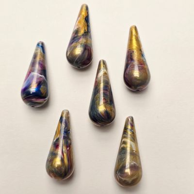 30x12mm Drops: Gold Swirl - German Resin *Top to Bottom Drilled*