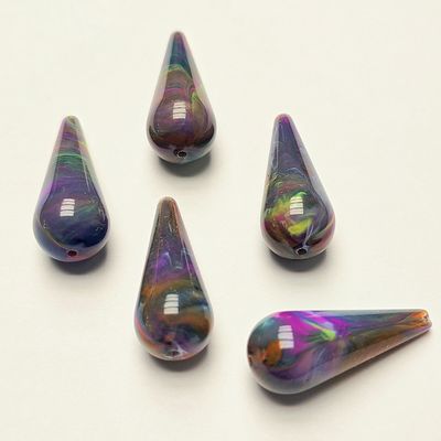 30x12mm Drops: Multi-Colored Swirl - German Resin *Top to Bottom Drilled*