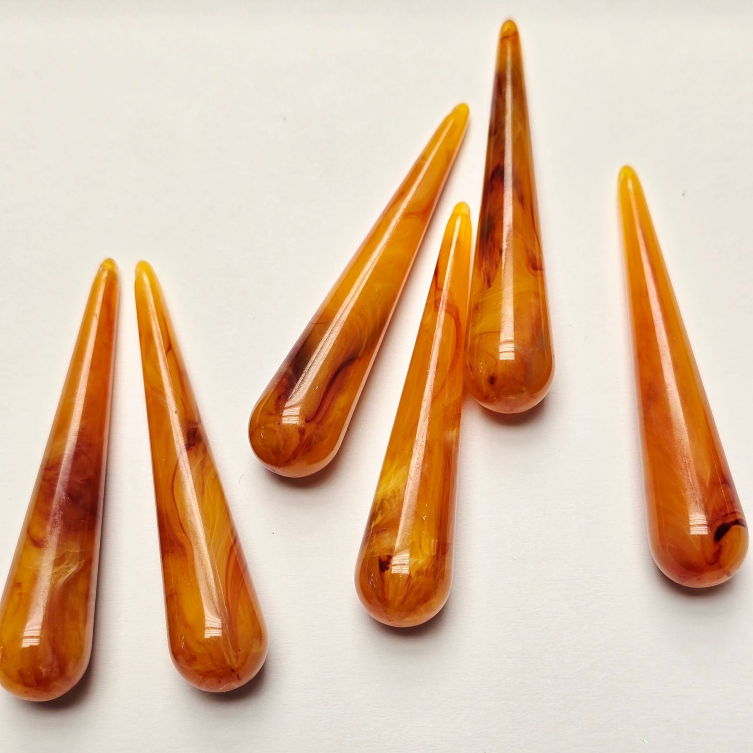 61mm Drop Pendants: Amber & Brown Swirl - German Resin