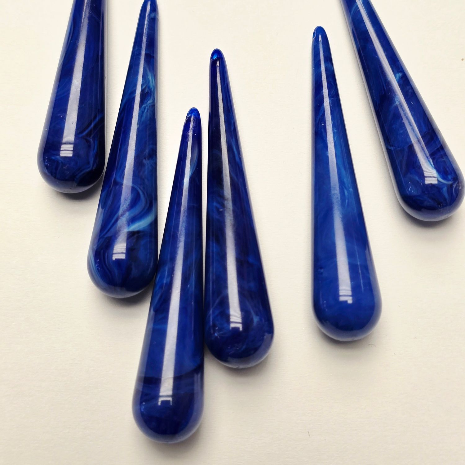 61mm Drop Pendants: Dark Blue with Lt Blue Swirl - German Resin