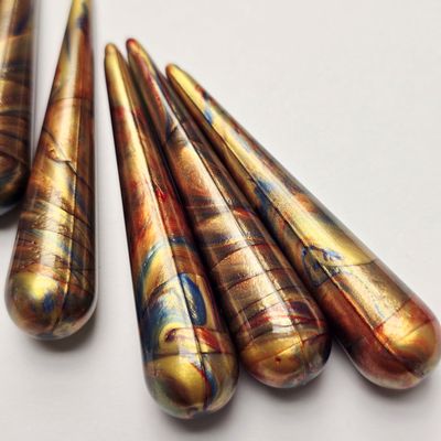 61mm Drop Pendants: Gold, Blue & Red Swirl - German Resin