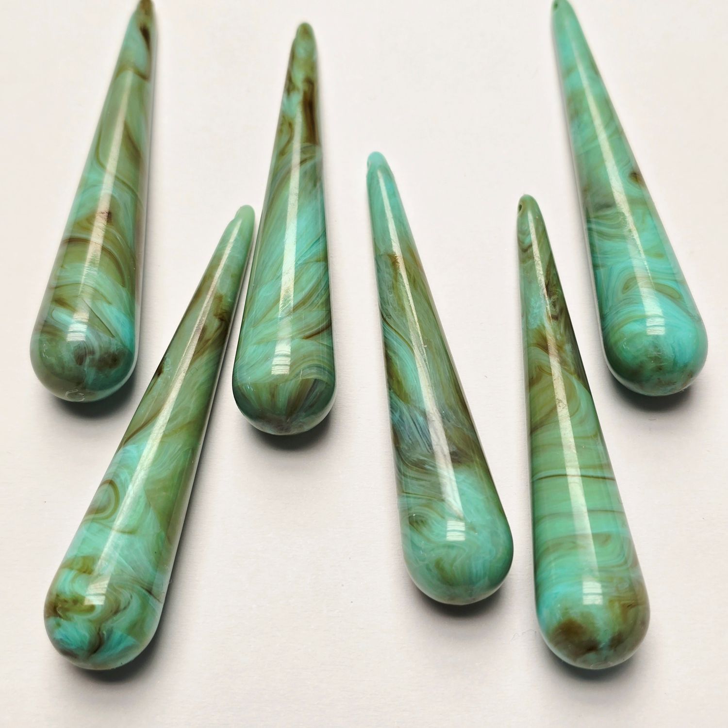 61mm Drop Pendants: Teal & Brown Swirl - German Resin