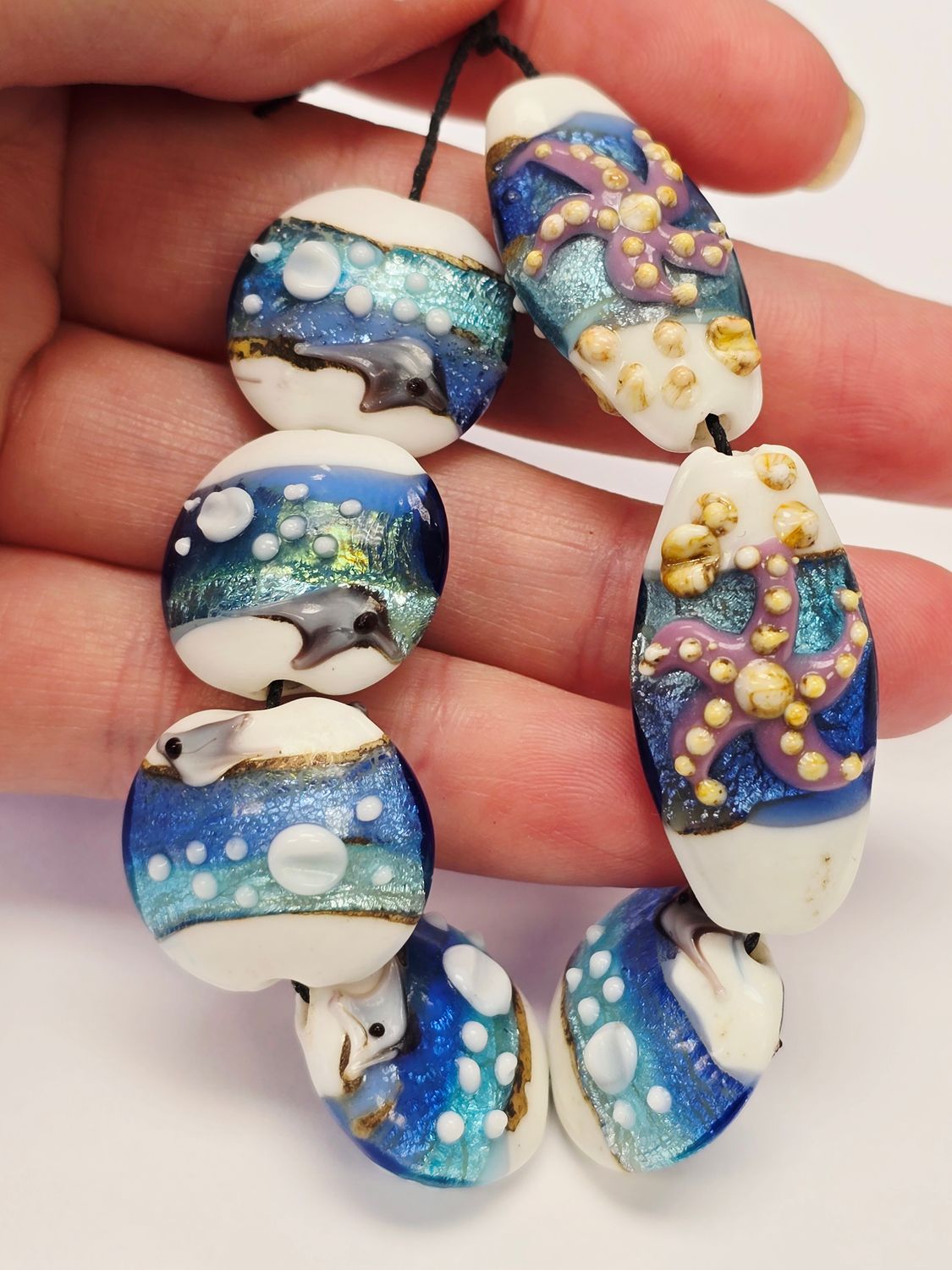 Lampwork Beads: Beach Theme Mixed Size (7 Beads)