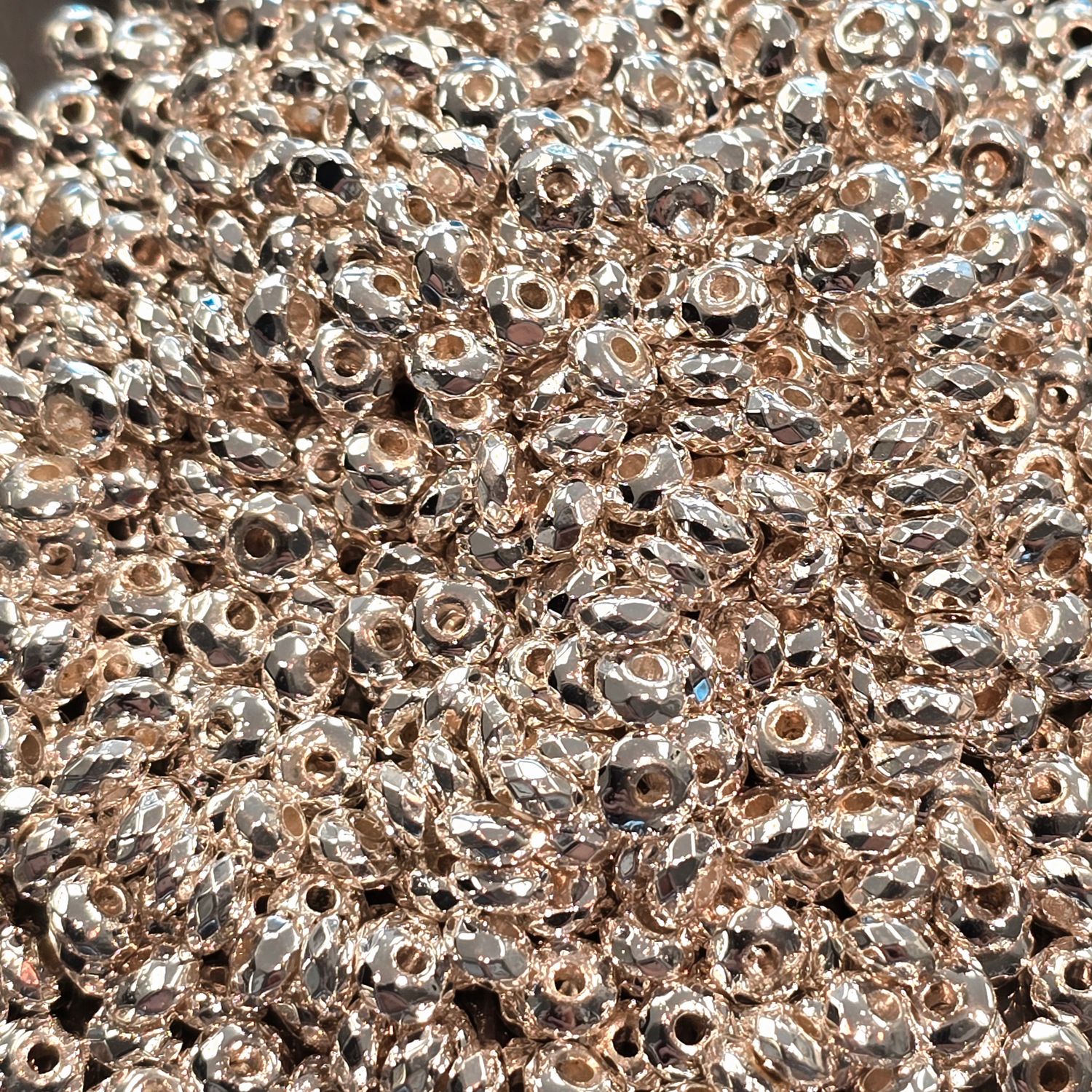 4mm Spacer Beads: Bright Silver Plated Hematite - 5 grams