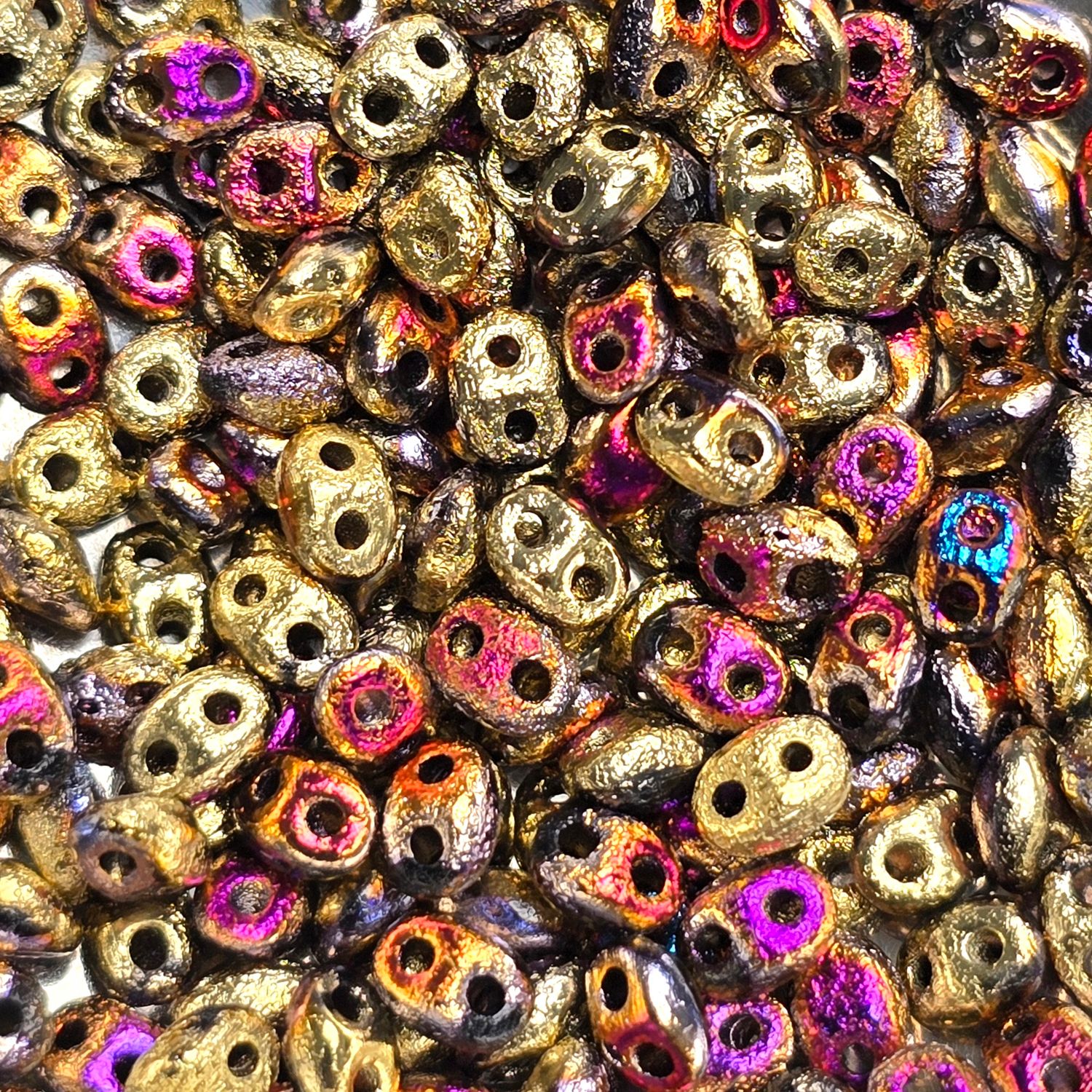 MiniDuo Beads: Etched Gold Pink Rainbow 