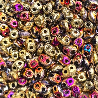 MiniDuo Beads: Etched Gold Pink Rainbow 