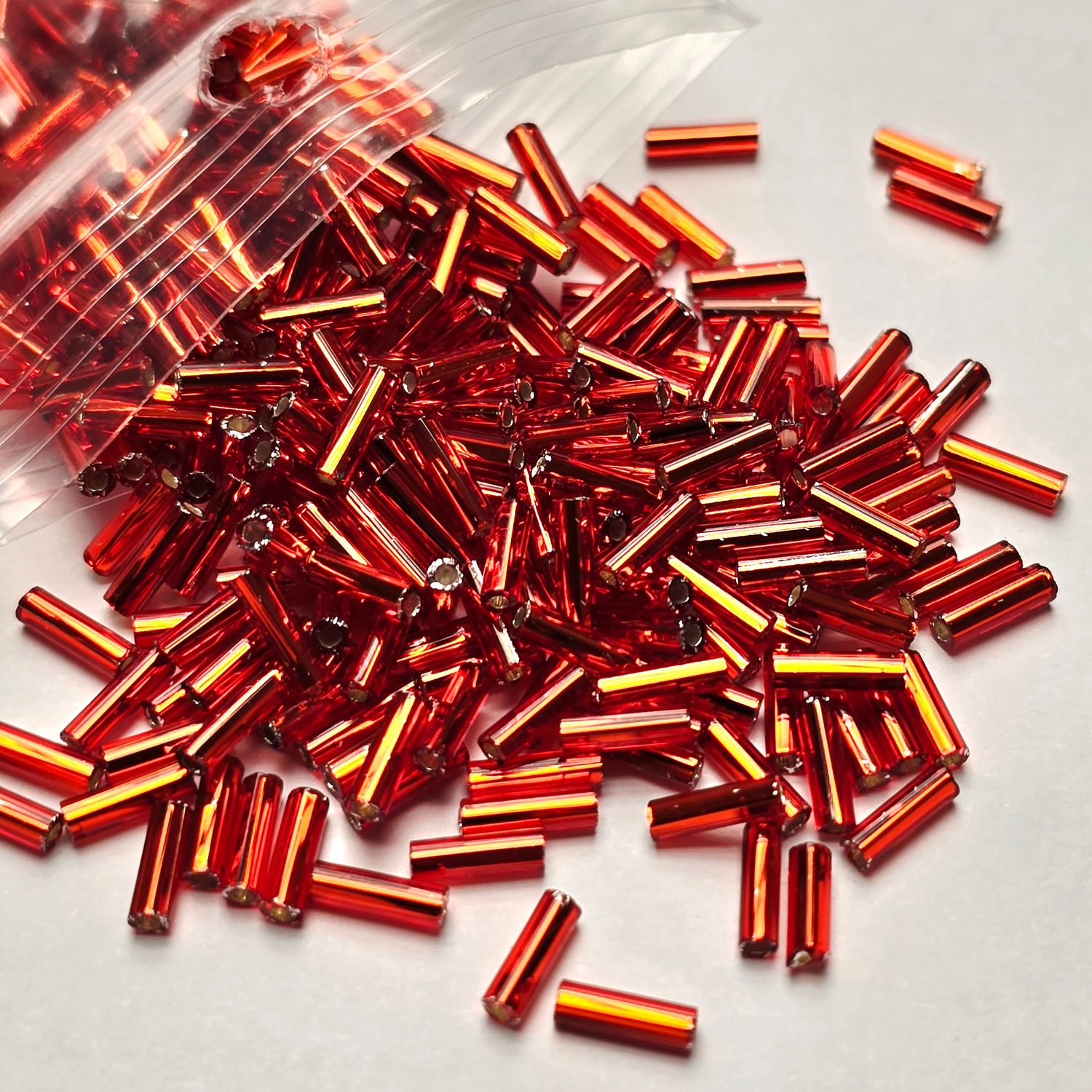 6mm Bugles: #11 Silverlined Orange/Red 6mm Bugles: #11 Silverlined Orange/Red