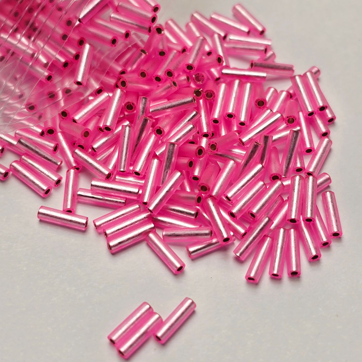 6mm Bugles: #22 Silverlined Bubblegum Pink 6mm Bugles: #22 Silverlined Bubblegum Pink