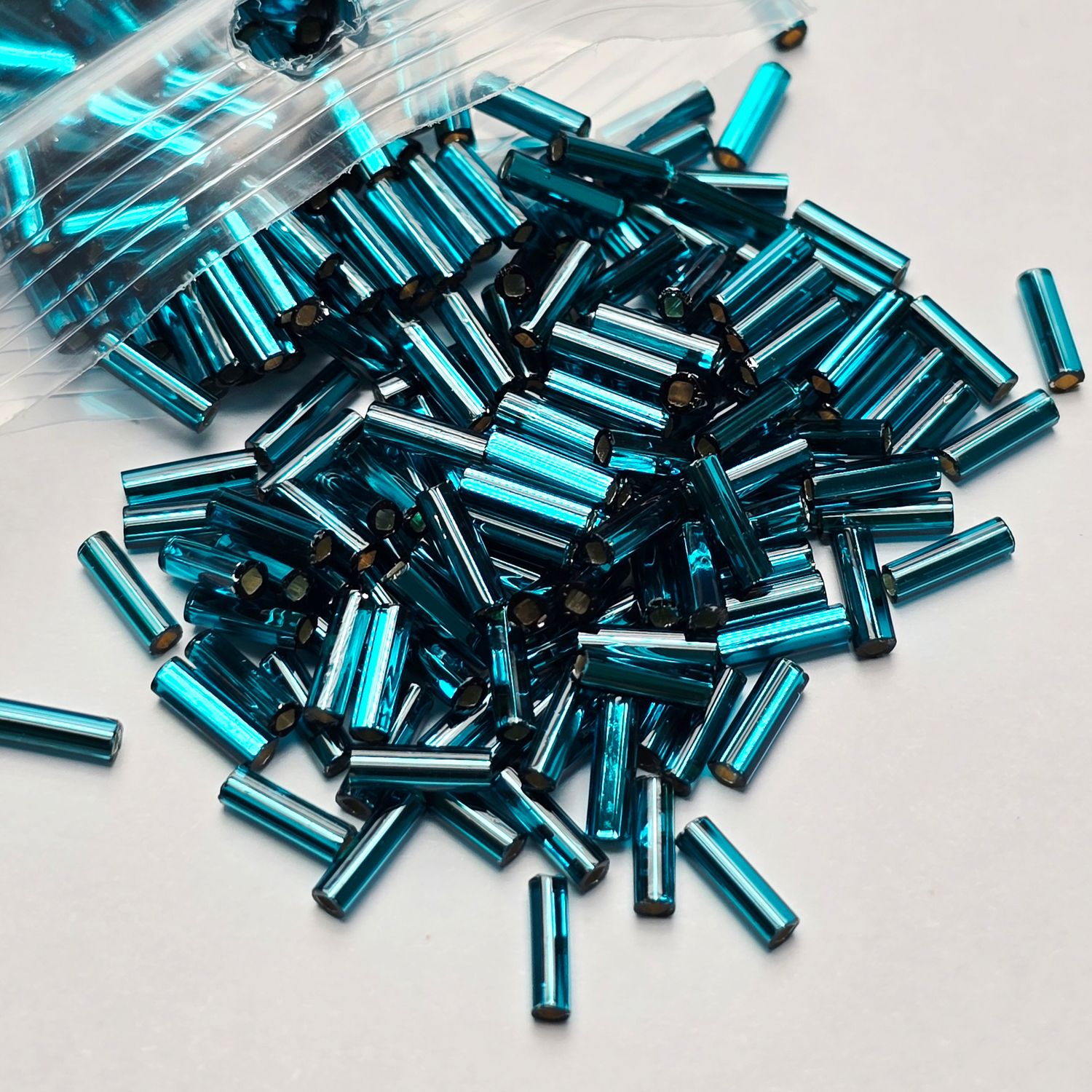 6mm Bugles: #17B Silverlined Blue Capri 6mm Bugles: #17B Silverlined Blue Capri