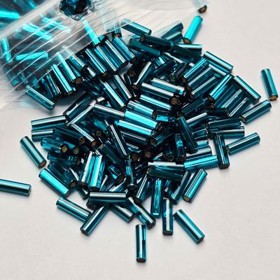 6mm Bugles: #17B Silverlined Blue Capri 6mm Bugles: #17B Silverlined Blue Capri