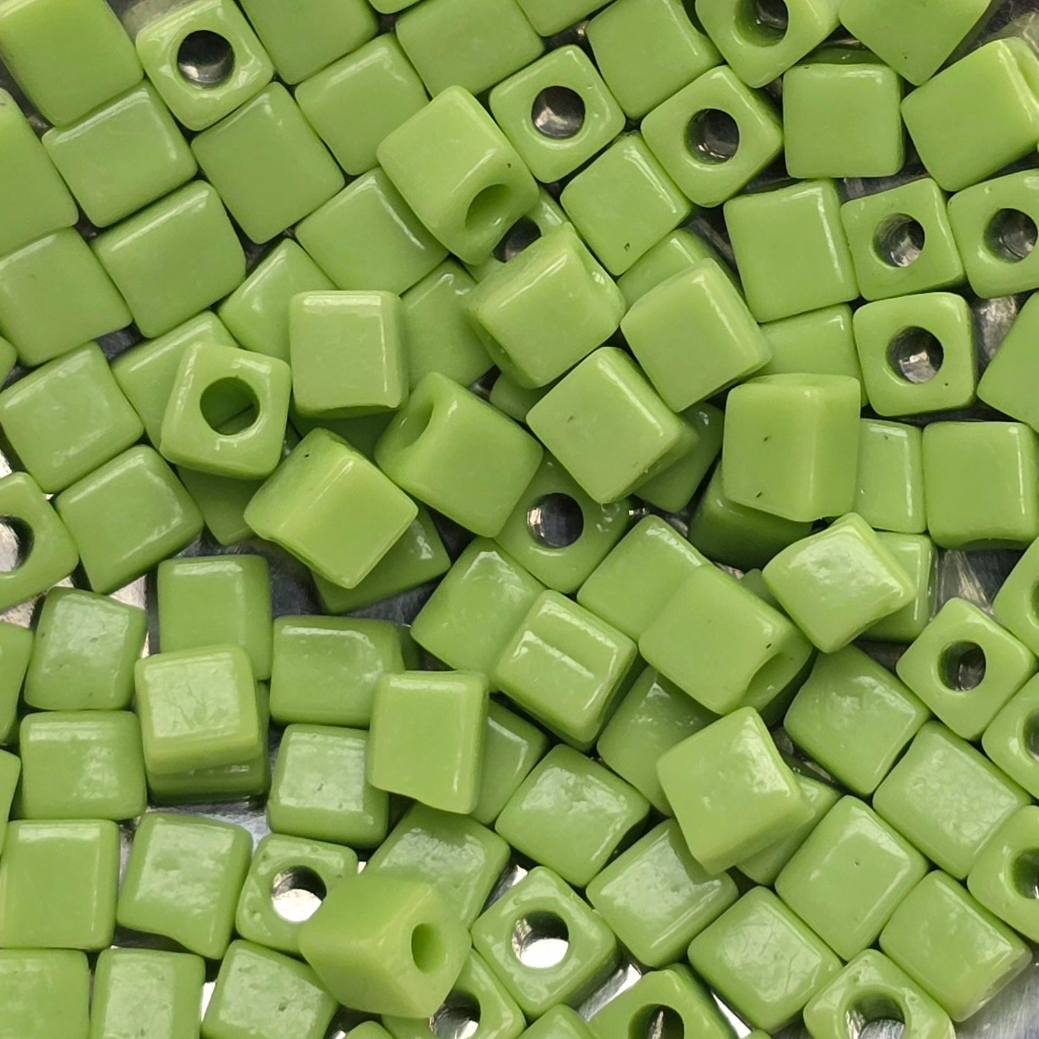 SB4-416: Miyuki Opaque Chartreuse  - 4mm Square/Cube Beads