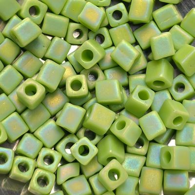 SB4-416FR: Miyuki Matte Opaque Chartreuse AB - 4mm Square/Cube Beads
