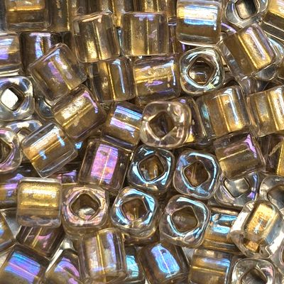 SB4-0001: Miyuki Gold Lined Crystal AB - 4mm Square/Cube Beads