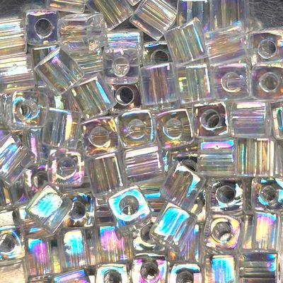 SB4-250: Miyuki Crystal AB - 4mm Square/Cube Beads