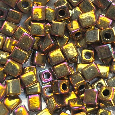 SB4-462: Miyuki Metallic Bronze Iris - 4mm Square/Cube Beads