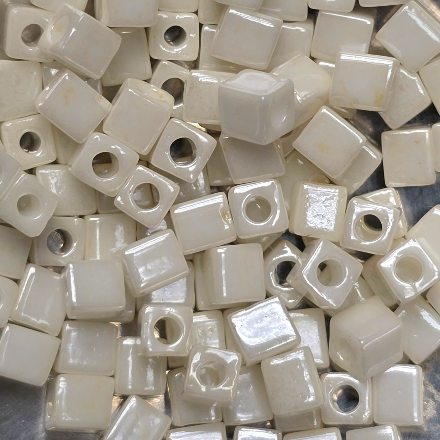 SB4-421: Miyuki Opaque Eaggshell Luster - 4mm Square/Cube Beads