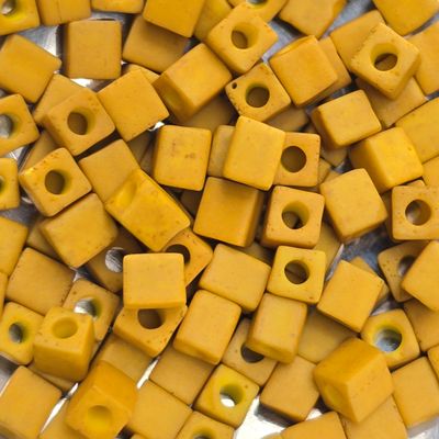 SB4-1233: Miyuki Matte Mustard  - 4mm Square/Cube Beads