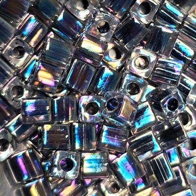 SB4-283: Miyuki Nori Lined Crystal AB - 4mm Square/Cube Beads